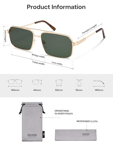 Image of SOJOS Retro Polarized Square Sunglasses for Women Men Vintage Large Double Bridge UV Protection Metal Sun Glasses SJ1246