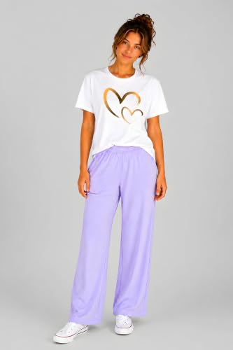 Image of ELVIA Women's Pure Cotton Top and Pyjama Co-Ord Set | Double Heart Graphic Printed Night Suit | Regular Fit Half Sleeve Round Neck T-Shirt with Pajama Sleepwear Loungewear Set