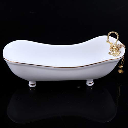 1:12 Dollhouse Miniature Porcelain Bathroom Set 5 Pcs White Ceramic Toilet Basin Bathtub Mirror Miniature Furniture Doll Accessories For Bathroom Cake Topper Toy Fairy House Furniture Miniature Toys #TOP5