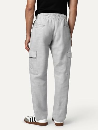 Image of Urbano Fashion Men's Straight Fit Linen Cargo Pants with 6 Pockets