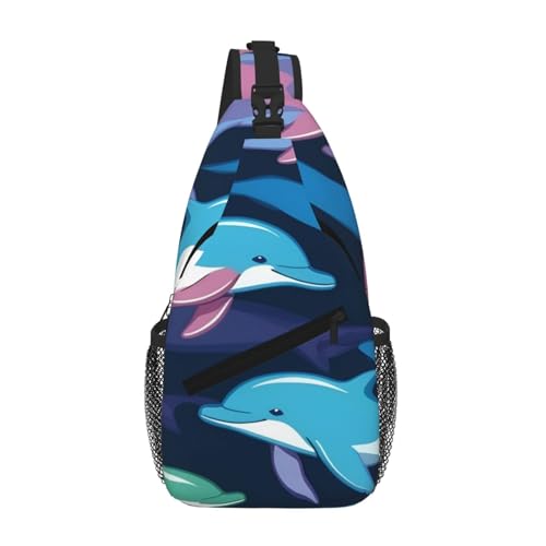 Dolphin Printing Cross Chest Bag Diagonally Sling Backpack Crossbody Shoulder Bags Sling Travel Hiking Daypack