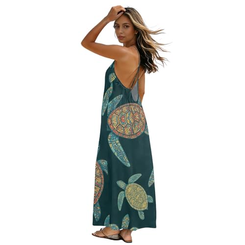Robe d'été tortue de mer colorée : tenue de plage chic et décontractée dos ouvert