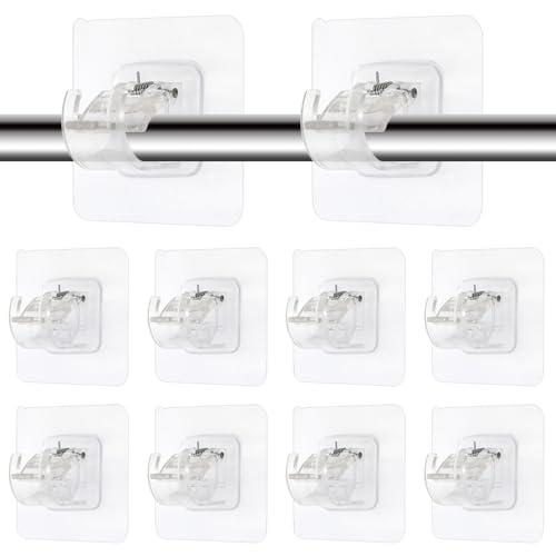 GYSRXS 10 Pieces Curtain Rod Bracket Self Adhesive Curtain Pole Holder Made of Plastic No Drill Curtains Rod Hooks Used for Home Bathroom Kitchen Hotel(Transparent)
