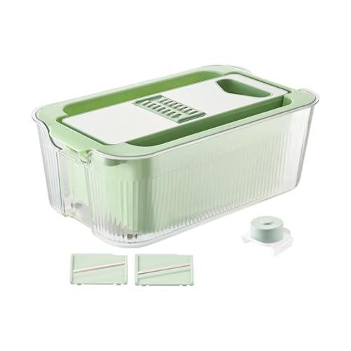 Ronyme Mandolina rebanadora con Cesta de Drenaje para Patatas, Zanahorias, Queso, rallador, Cortador Profesional de, Multifuncional, Verde con 3 Cuchillas