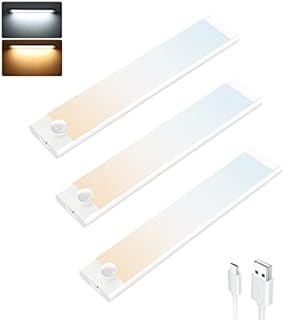 Under Cupboard Kitchen Lights, 2 Color Temps 2000mAh USB Type-C Rechargeable Stepless Dimming Wardrobe Lights, 3 Modes 44 LEDs 3 Pack Cabinet Lights Magnetic Night Light for Closet Stairs Garage