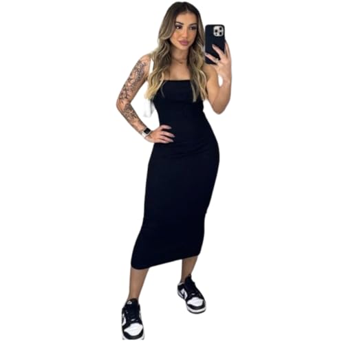 Vestido Feminino Midi Tubinho Sem Alça Coladinho Lindo (P, PRETO)