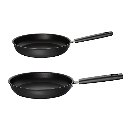 Fiskars Set de PoĂȘle Ă Frire, Hard Face, DiamĂštre 24 et 28cm, Convient pour Tous Types de Feux, RevĂȘtement Anti-AdhĂ©sif, Anti-Rayures, Aluminium/Plastique, Noir, 1075532