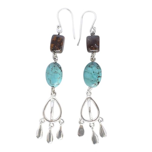 Boucles d'oreilles opale et turquoise en argent sterling fait main