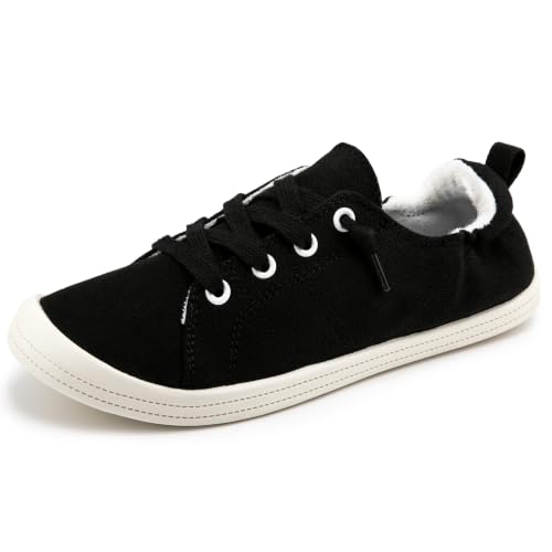 Image of FUNKYMONKEY Slip-On Canvas Sneakers for Women, Comfortable Lightweight Lace-Up Flat Casual Tennis Shoes Breathable Walking Shoes for Everyday Wear