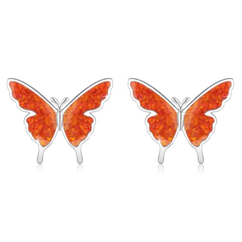 CUOKA MIRACLE Butterfly Earring Opal Butterfly Studs Earrings 925 Sterling Silver Hypoallergenic Butterfly Jewelry White/Black/Yellow/Orange/Purple/Blue/Green Stud Earrings for Sensitive Ears