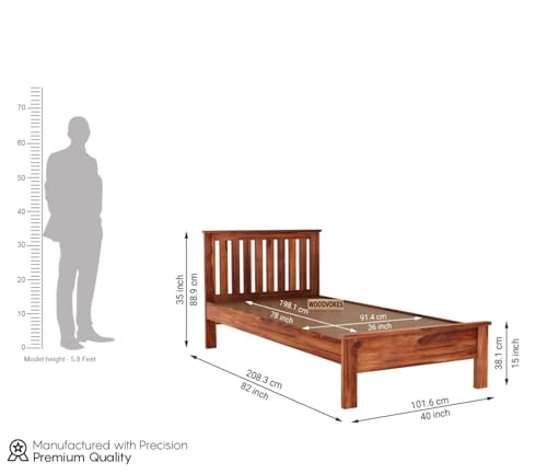Image of Solid Sheesham Wood Single Bed with Headboard & Footboard | Sturdy Wooden Cot for Bedroom, Hostel & PG | Modern Design Single Wooden Bed Frame (Mattress Not Included) (Honey-1)