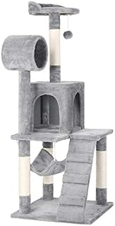 Yaheetech Cat Tree 130cm Cat Scratching Post with Plush Perches/Condo/Tunnel/Hammock/Ladder, Cat Climbing Tower, Light Grey