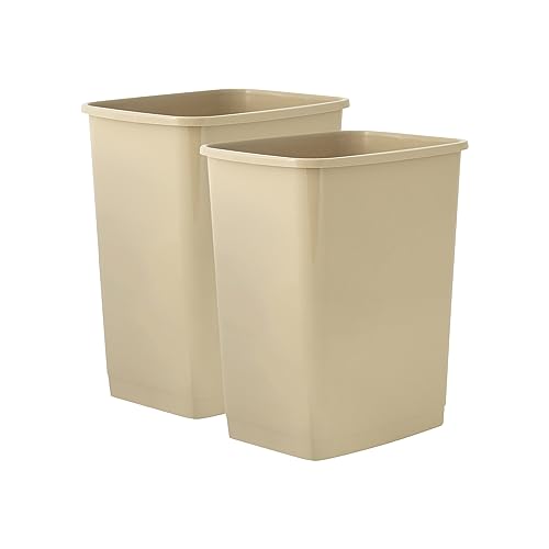 Image of Superio Small 2.5 Gallon Plastic Trash Can, Waste Bin for Under Desk, Office, Bedroom, Bathroom- 10 Qt (2, Beige)
