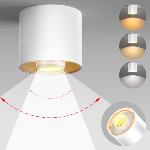 Image of 3-Color&Watt Zoomable Ceiling Spotlight Fixtures, Flush Mount Ceiling Light Fixture Dimmable LED Spot Lights Indoor, 4.72 inch Cylinder Light for Hallway Kitchen Entryway Foyer, 30W White