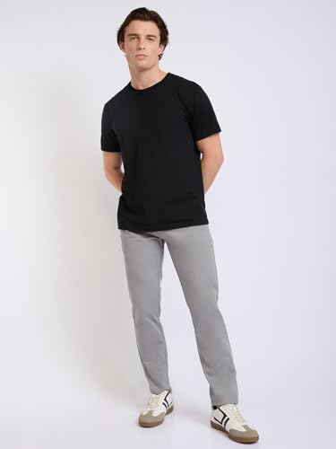 Image of Parx Men Low Rise Tapered Fit Solid Pattern Cotton Blend Flat Front Casual Trouser