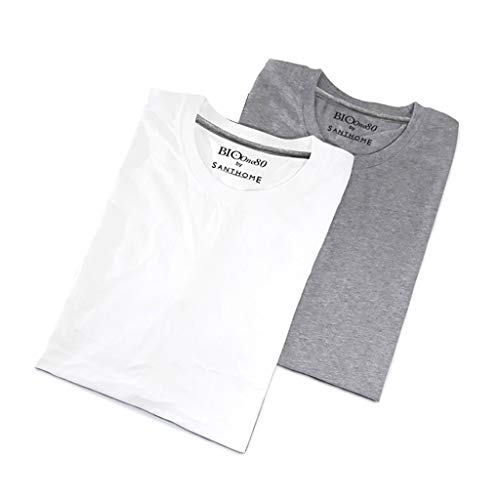 (2 Pack) Santhome Bio180 Men’s 180gsm 2 pcs Wholesale/Bulk/Pack Cotton T-Shirts Short Sleeve Crew Neck…