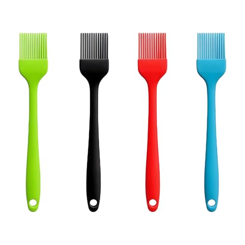4 PCS BBQ Backpinsel, Silikonpinsel, Pinsel Küche, Kuchenpinsel, Kochpinsel, Silikon Basting Pinsel für Grillen, Kochen und Backen, Hitzebeständig, Leicht zu Reinigen (4 Farben)