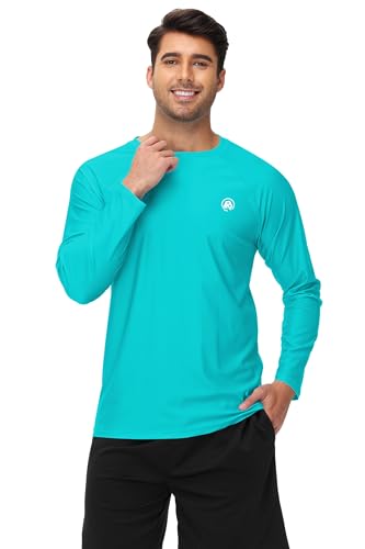 Image of AOBUTE Mens Long Sleeve Swim Shirt Quick Dry Sun Protection Rash Guard