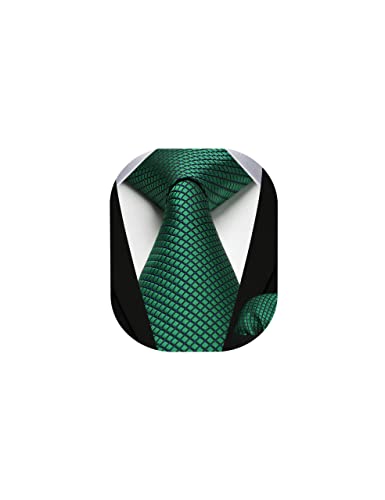 Image of HISDERN Ties for Men Plaid Checkered Tie with Pocket Square Woven Business Formal Necktie Handkerchief Set Wedding Party