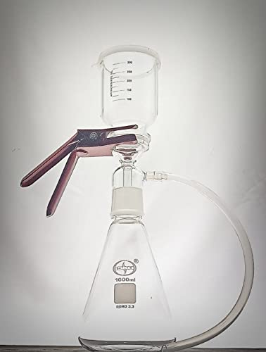 Image of ISKO Borosilicate glass Membrane Filter Holder Assembly with 350ml graduated sintered cup and silicone Pneumatic Pipe - 1000ml flask capacity B-40 Joint 47MM Filter (1 set)