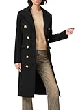 OTU Vibe Women's Long Coat for Winter, Classic Notch Lapel Peacoat, Double-Breasted Casual Long Sleeve Fall Overcoat
