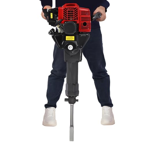Gasoline Concrete Breaker Drill, 52cc 2 Stroke Gas Powered Demolition Jack Hammer Concrete Breaker Punch Drill Jack Hammer with 2 Chisels for Heavy Concrete and Metalworking Projects