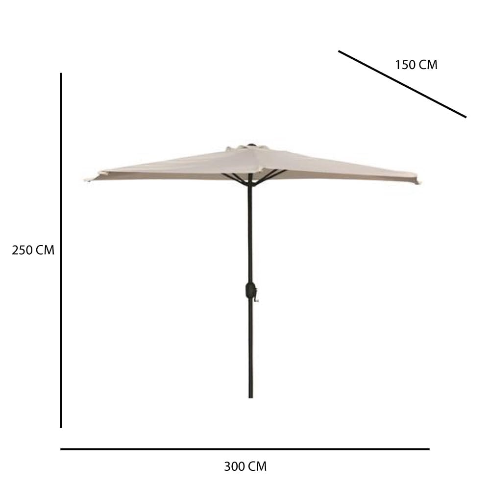 Ombrellone Mezzaluna 300x150x250h da Muro e Parete Palo Ø38 mm - Salvaspazio, Terrazzo, Balcone, Manovella, Protezione UV, Parasole, Idrorepellente - Base Inclusa