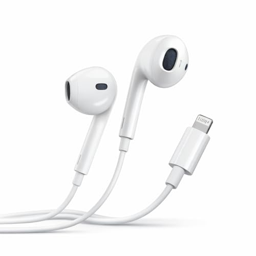 Image of Wired Earphones Compatible with iPhone, Lightning Connector, in-Ear Headphones, White