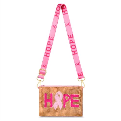 NLCAC Breast Cancer Ribbon Beaded Purse Crossbody Bag Pink Beaded