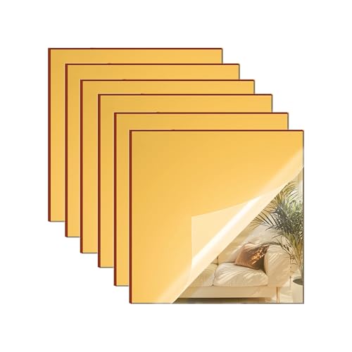 Image of Gold Mirror Acrylic Sheets - 6 Pack, 8x8 Inches, 1 /8 Inch Thick, Reflective Mirror Acrylic Ideal for Laser Cutting, DIY Crafts, and Home Decorations (20x20 cm)