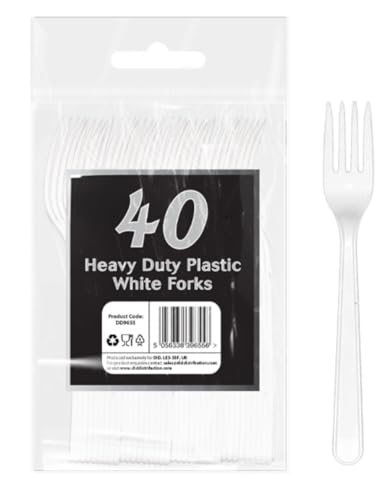 Party2u ® 40 Premium Designer Solid Bright White Forks, Heavy Duty, Microwave-Safe Solid Tablefork, 6 Sets Reusable, Washable