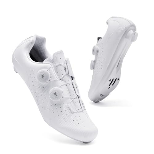 Mateju Zapatilla de Ciclismo Hombre Mujer, Zapatillas Ciclismo Carretera Exterior Compatibles con SPD SL Lock System, Unisex Adulto Zapatos Bicicleta Estatica Spinning  XT200 (Blanco,42)