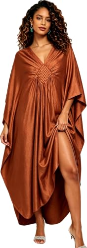 Image of RanRui Caftans for Women Solid Color Chiffon Plus Size Kaftan Dresses Beach Cover Up V Neck Batwing Sleeve Caftans Loungewear
