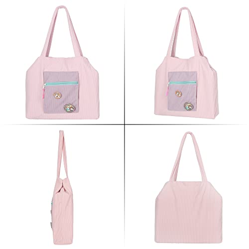 Aisi Corduroy Totes Bag Women Ladies Corduroy Shoulder Bag Cute Cartoon Embroidery Casual Shoulder Tote3