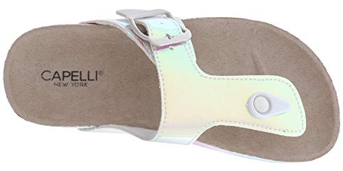 Capelli New York Girls Iridescent Glitter Fashion Molded Injected T-Strap Flip Flops Silver Combo3
