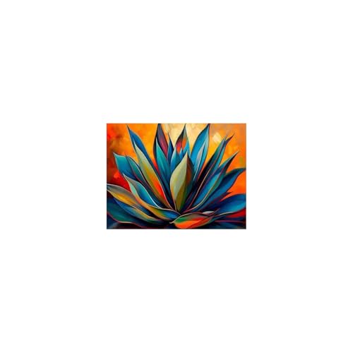 Peinture aquarelle florale sur toile Agave Teal œuvre d'art d'artiste grand format 80x120cm