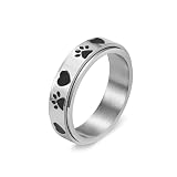 Aotiwe Silver Rings Knuckle, Stainless Steel Wedding Band Anxiety Spinner Ring 6mm Footprint Heart Black Anillos de Compromiso para Mujer 6