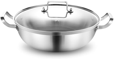 DELARLO Tri-Ply Stainless Steel 14 inch Everyday pan with lid, Ev...