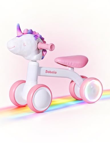 BABELIO Magic Rider Unicorn Balance Bike for 1-2 Year Old Girls Toy Gifts - 12-24 Months Toddler Balance Bike, Colorful Lighting Wheels, First Birthday Gifts for Girls, Pink