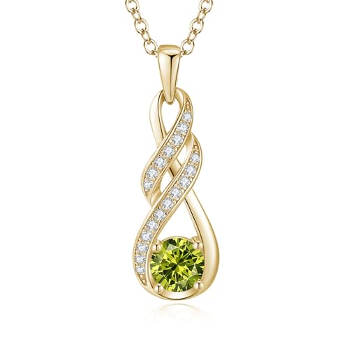 LOCIBLO August Birthstone Necklaces for Women 925 Sterling Silver Infinity Pendant 18K Gold Plated Green Synthetic Peridot Necklace Jewellery for Her, 16"+2"
