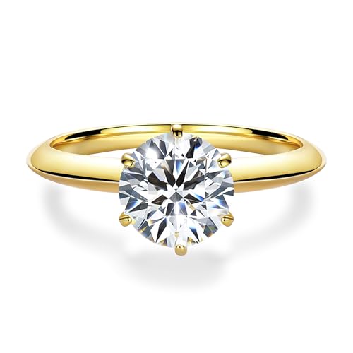 Blueeve 2ct Moissanite Engagement Ring for Women – Round D Color VVS1 Clarity, 6-Prong Solitaire 14K Gold Vermeil & Rhodium Plated 925 Sterling Silver Wedding Band