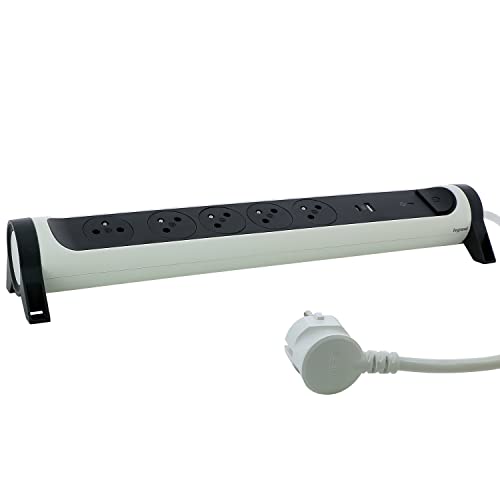 LEGRAND - Multiprise Rotative Avec Interrupteur à Voyant LED et Protection Parafoudre - 5 Prises Surface avec Terre + Prise USB-C + Prise USB-A - Cordon 1,5m...