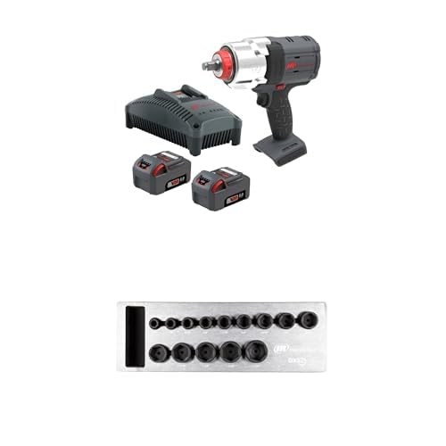 Ingersoll-Rand W7153-K22B-EU DXS2 20V Akku-Schlagschrauber 2-Batterie-Kit, 2170 Nm, Reibring mit DXS2 Sechskantantrieb SAE Imperial Schlagstecknuss Satz, 14-teilig, Chrom-Molybdän-Stahl