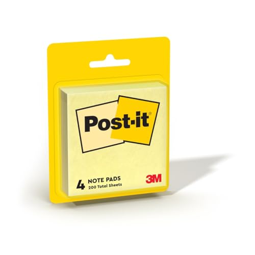 Post-it Notes, 3 in x 3 in, Canary Yellow, 4 Pads/Pack (50 Sheets/Pad, 200 Sheets Total), Standard Adhesive Sticky Notes for Office, School, and Home Use - image 2