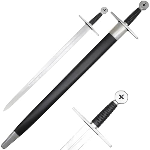 Medieval Knights Templar Long Sword with Scabbard, 41.25 inches, Steel Guard, Hardwood Wrapped