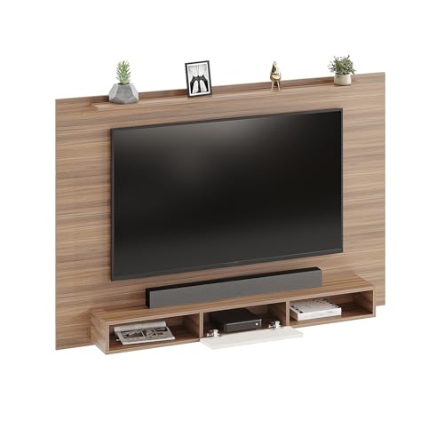 Image of FURNEASER Arsy Wall Mounted TV Unit for Living Room | Floating TV Stand with Back Panel & Storage Shelves | Modern Wooden Entertainment Center for 43 50 55 Inch TV (Exotic Teak & White)