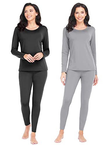 URATOT 2 Sets Women’s Thermal Underwear Set Fleece Lined Thermal Underwear Soft Long Top Bottom Set for Women Cold Winter