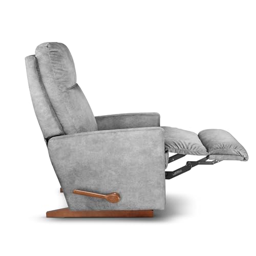 Image of LA Z BOY American Imported Rayna Soft Suede Fabric Single Manual Reclina Rocking Recliner | Padded 1 Seater Relaxing Chair for Home Office Living Room | Grey
