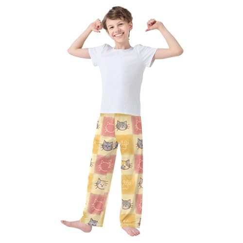 Cats and Paw Boys Pants Boys Athletic Pants Long Pant for Boywith Pockets Wide-Leg Size 6-14Y3
