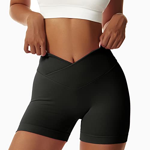 Litthing Pantalones Cortos de Gimnasia para Mujer Entrenamiento Gimnasio Fitness Deporte Scrunch Control Barriga Leggings Cortos a Tope V Cross Elástico Push Up Yoga Short - imagen 3
